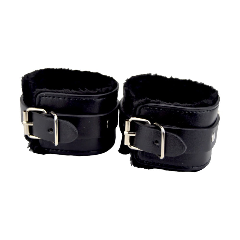 Bound to Please Furry Plush Wrist Cuffs Black