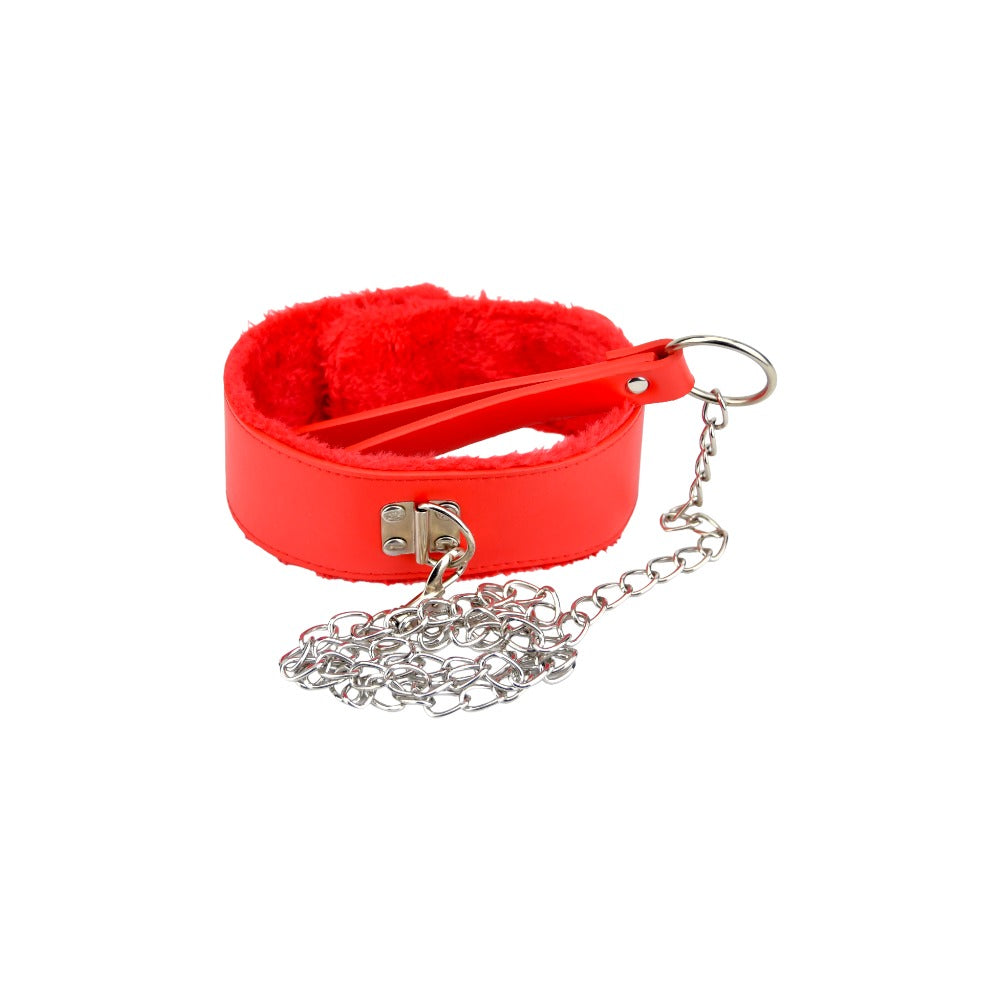 Bound to Please Furry Collar with Leash Red