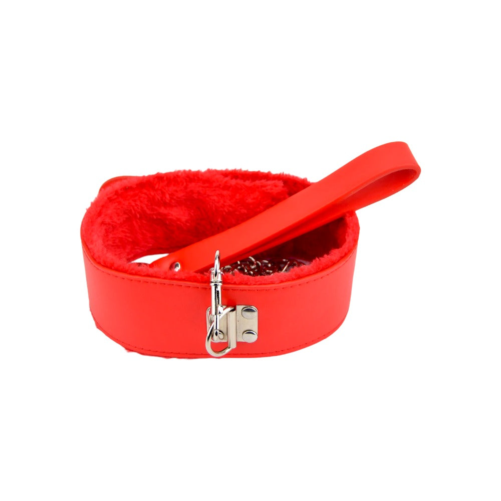 Bound to Please Furry Collar with Leash Red